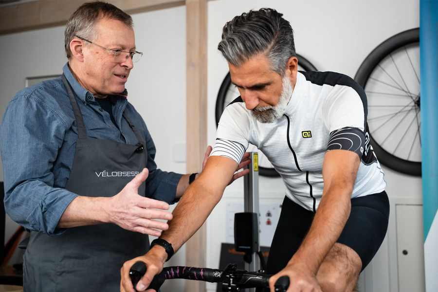 Cyclist being measured at Vélobsessive Bike Fitting