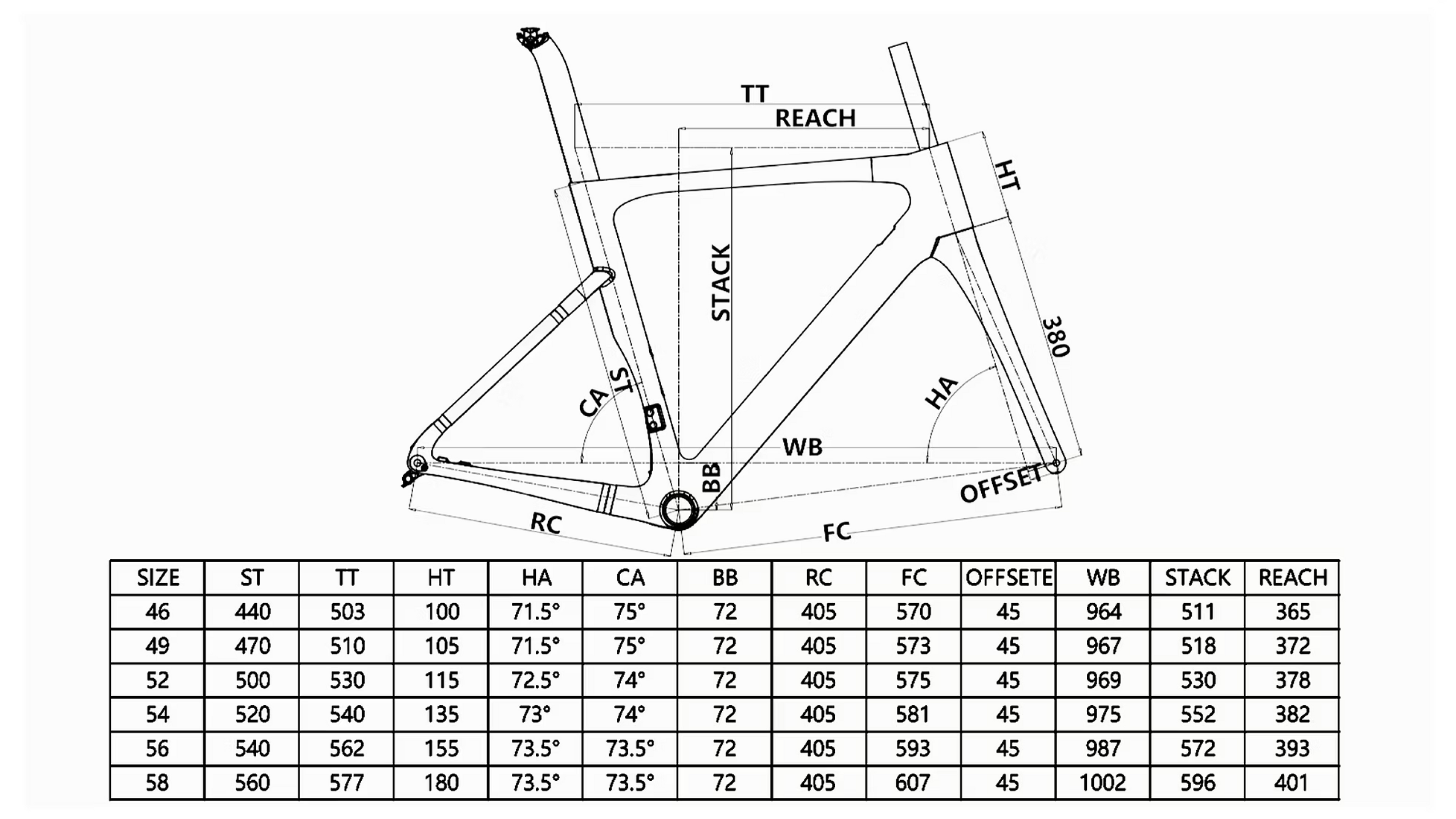 Flamme Rouge road bike geometry diagram