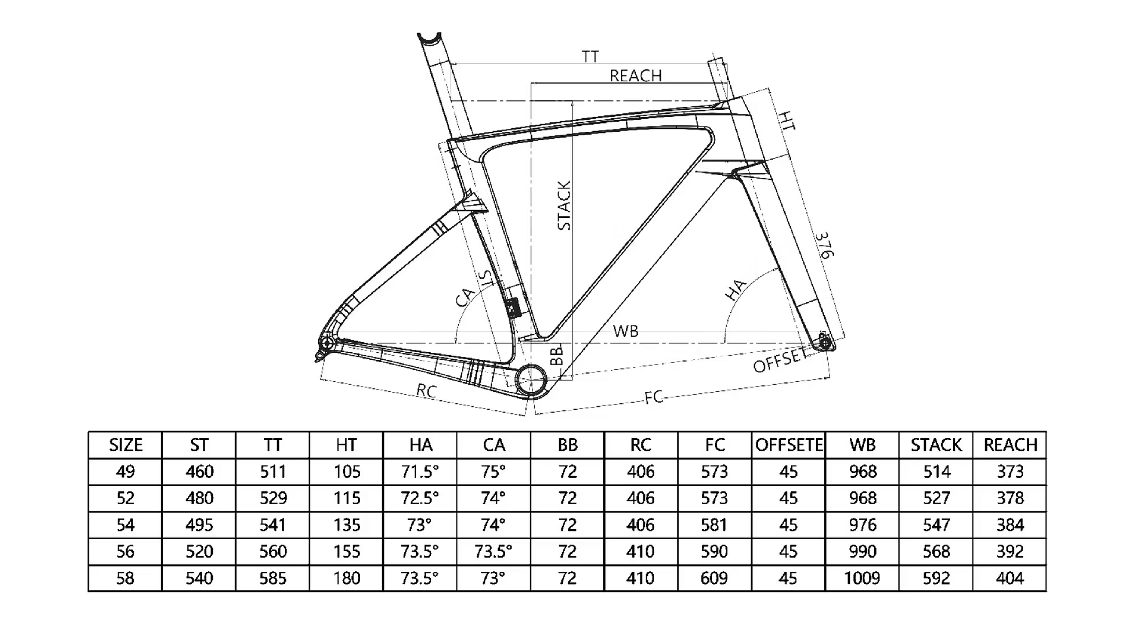 Paradox road bike geometry diagram