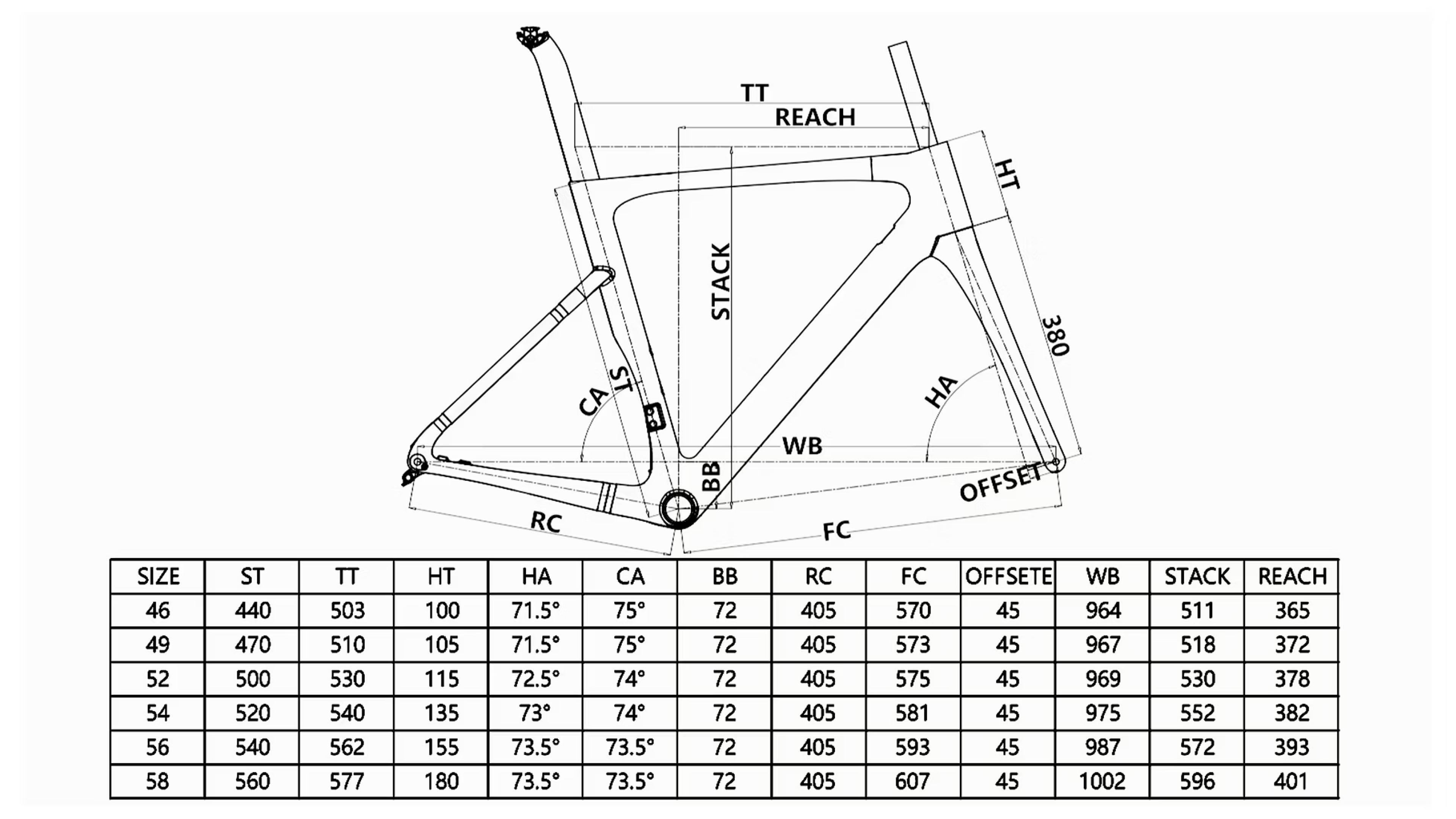 Princess of Orange road bike geometry diagram