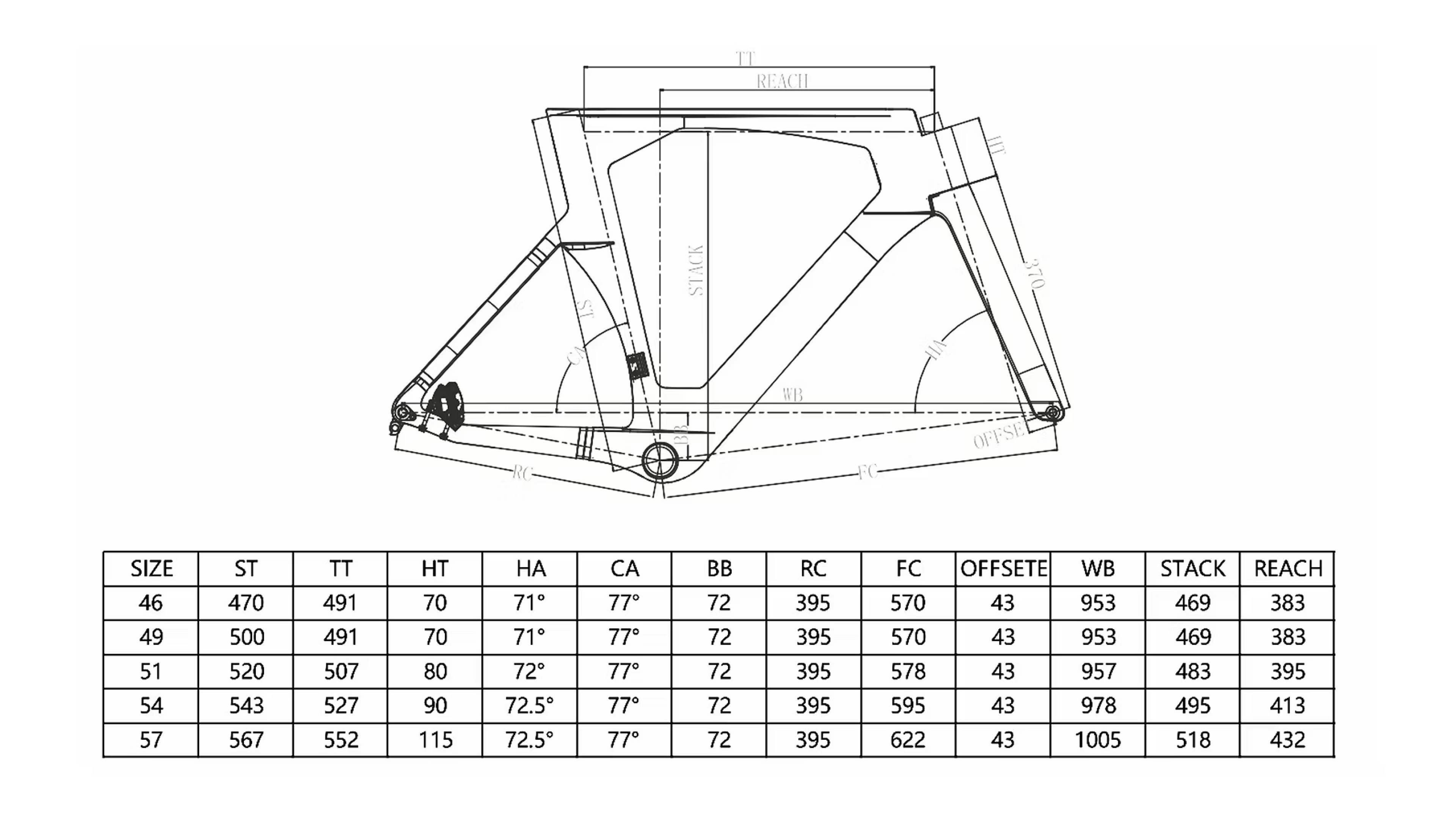 Purple Air road bike geometry diagram